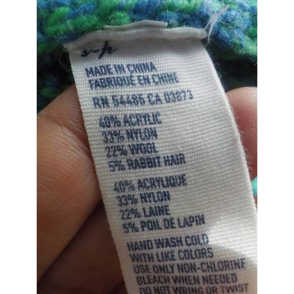 AEO American Eagle Outfitters Green Blue Wool Rabbit Hair Cardigan Sweater Small - Picture 10 of 11